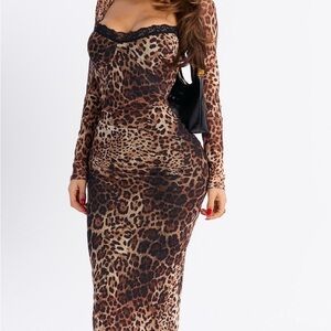 Fashion Nova Animal Print Lace Dress
